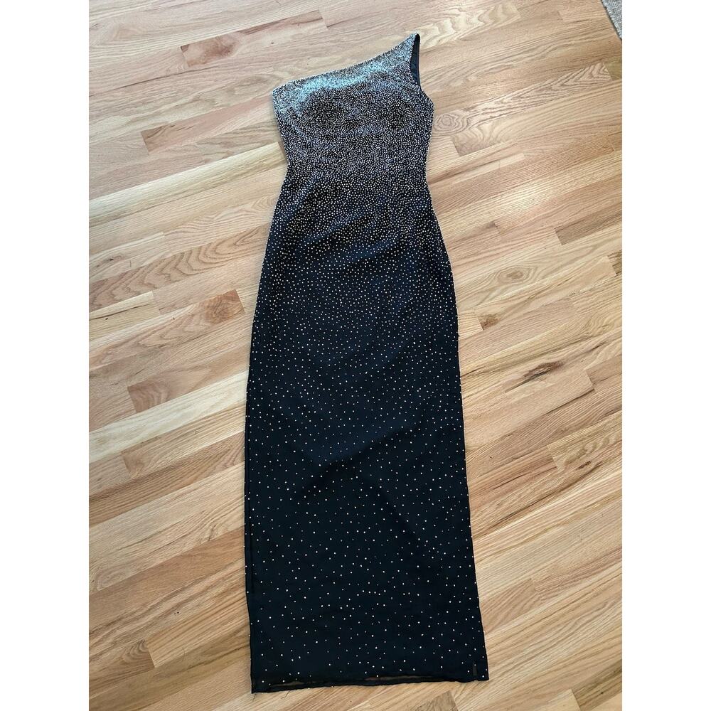 Scala Hand Beaded Sequin Silk Evening‎ Prom Wedding Gown Small One Shoulder